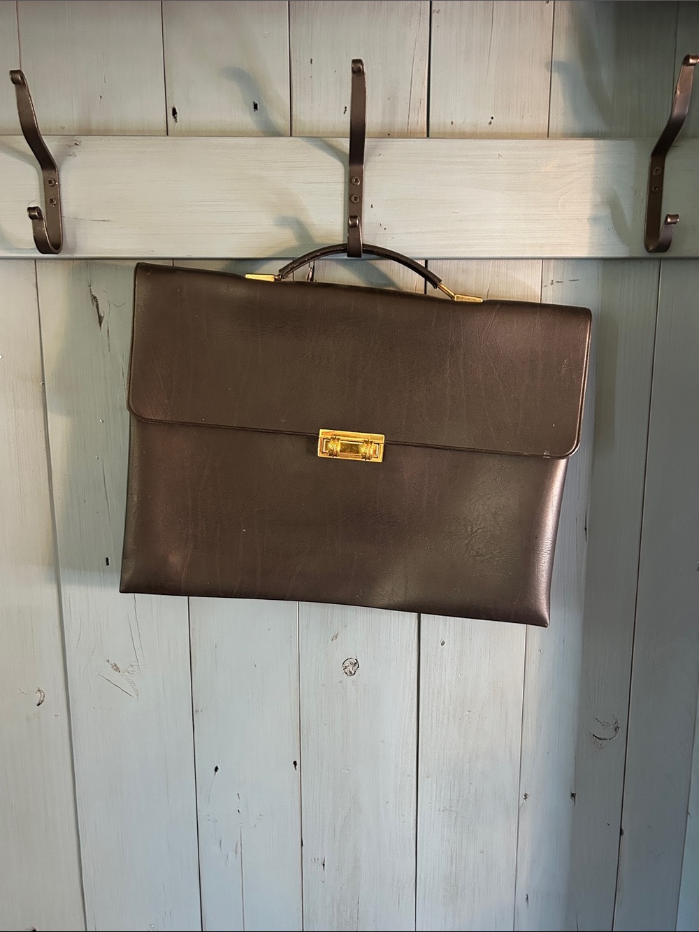Vintage 1950’s Classic Men's Black Briefcase with Gold Hardware | 11 x 15.5”